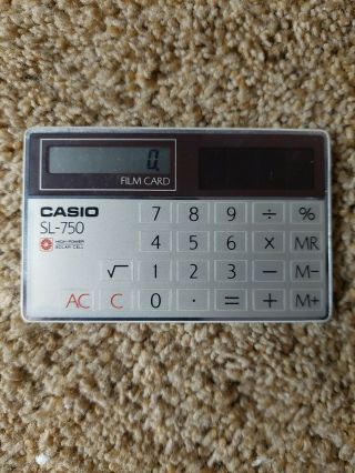 Vintage Casio Solar Calculator Sl - 750 Film Card With Slip Case Cover Japan