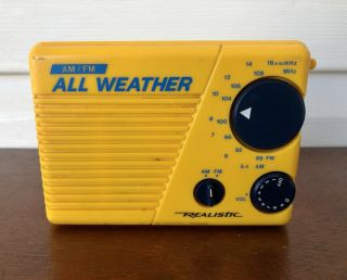 Vintage Realistic Radio Shack All Weather Am/fm Radio 12 - 783 Yellow