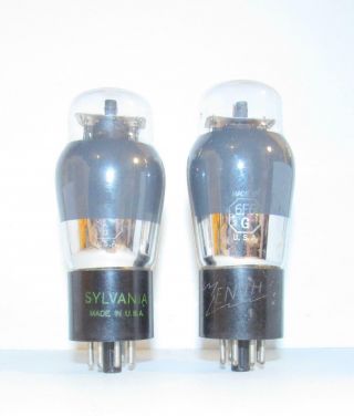 2 Sylvania Made 6f6g Smoked Glass Amplifier Tubes.  Tv - 7 Test Strong.