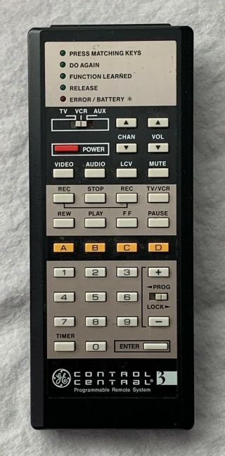 1986 Ge Control Central 3 Programmable Remote Rrc500 General Electric Television