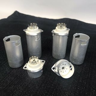 (4) Ceramic 9 Pin Tube Sockets With Shield,  Top Mount,  Fits 3/4 " Hole