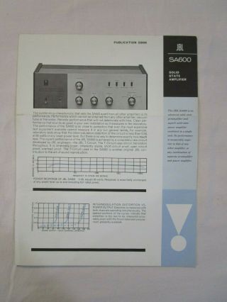 Vintage Jbl Sa600 Solid State Preamplfier Brochure - - - - - - - - - - Cool