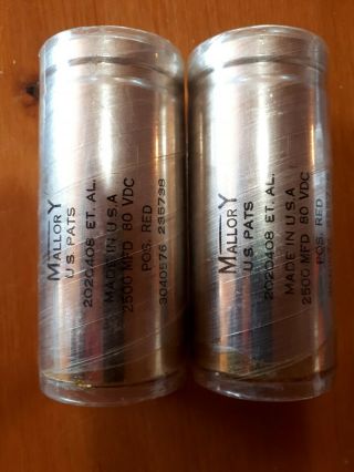 Two Mallory Aluminum Electrolytic Can Capacitors 80 Vdc 2500 Mfd