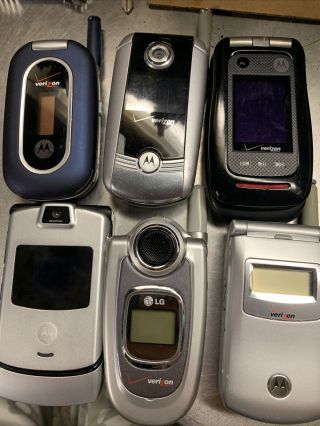6 Vintage Verizon Motorola Lg Flip Cell Phones Razor Mega Pixel