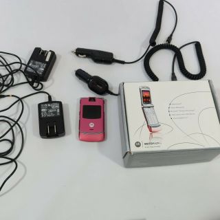 Motorola Razr V3 At&t Satin Pink Flip Cell Phone W/ Accessories Box & Paperwork