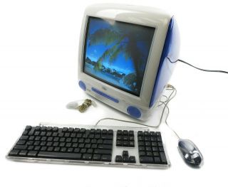 Vintage 2000 Imac Apple Indigo Blue M5521 Computer With Keyboard Mouse