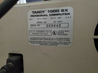 PC ONLY.  Tandy 1000 SX Vintage Personal Computer 3